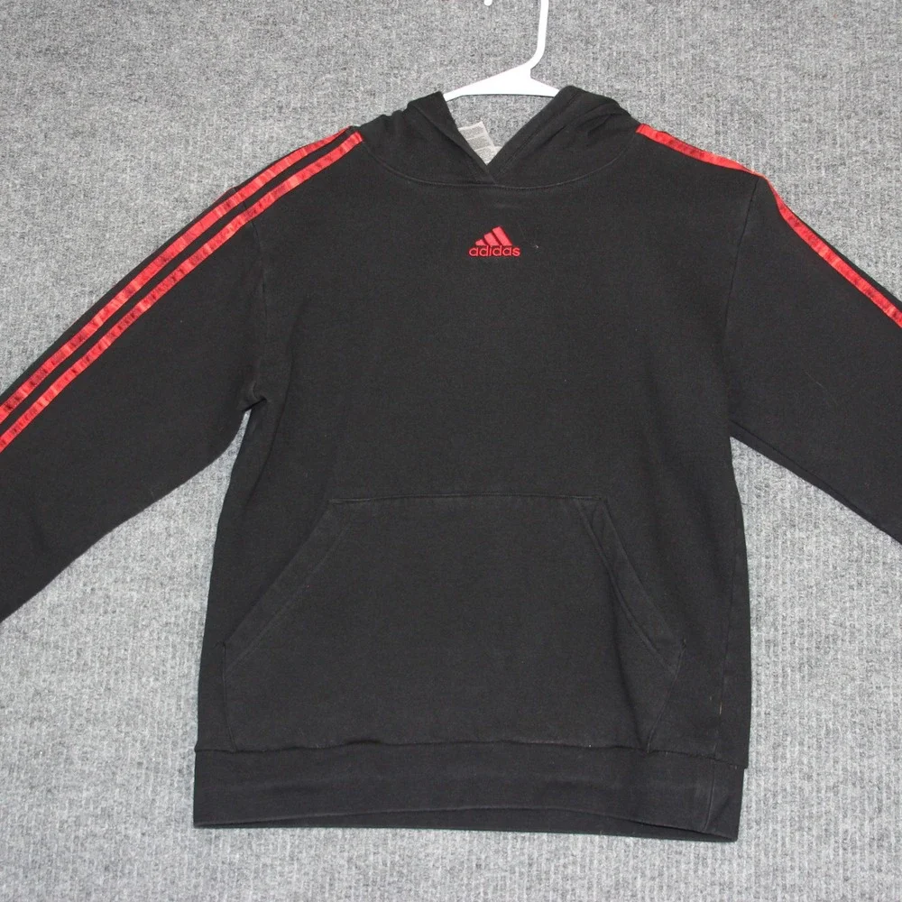 Adidas Tracksuit Set‎ Kids Black Red 3 Stripe Logo Hoodie Sweatpants Youth L